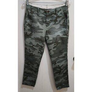 GAP Women's Girlfriend Chinos Pants Green Camo High Rise Straight Stretch Size 2